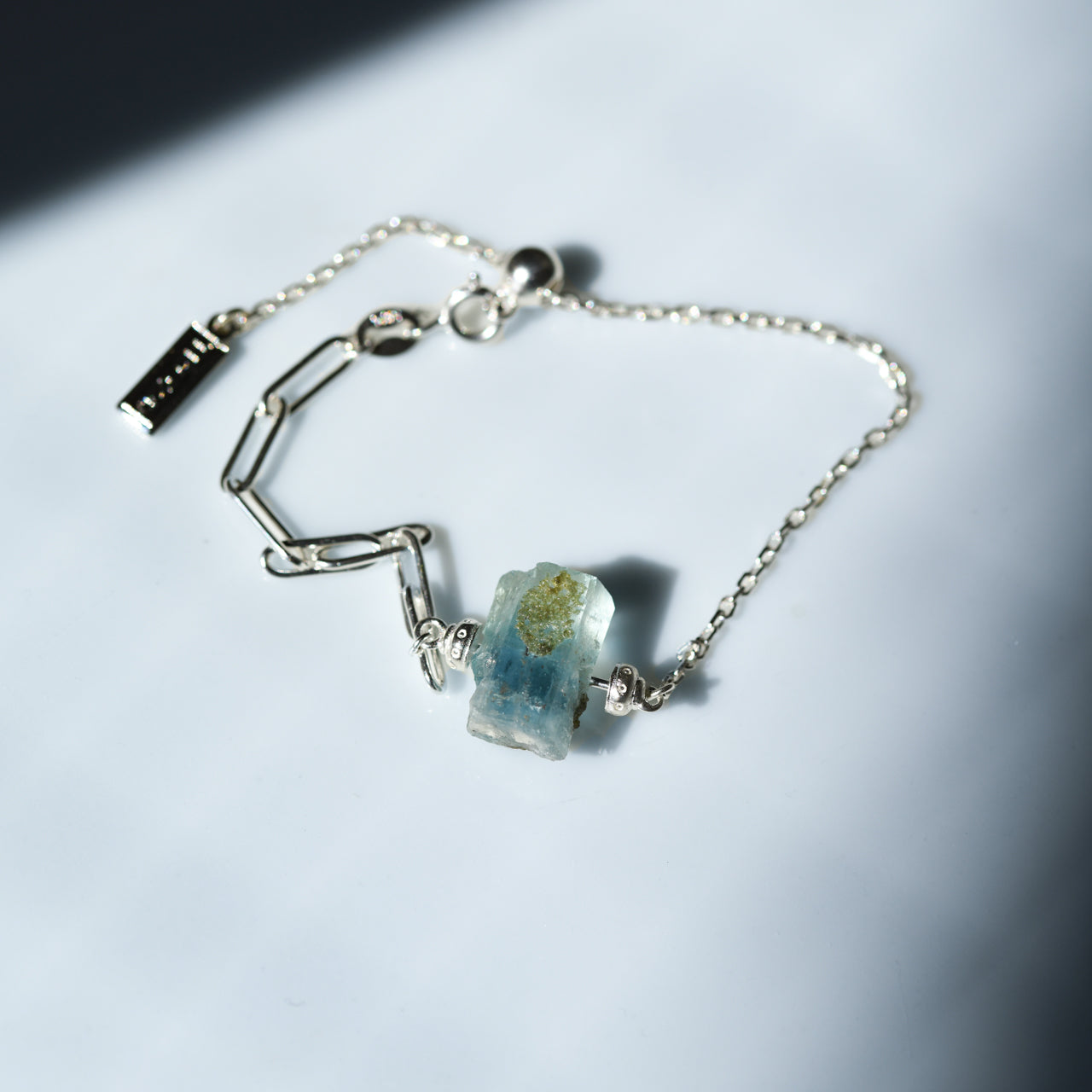 Aquamarine Raw Stone Bracelet - One of a Kind - handmade natural mineral jewelry by TROZO, made in Japan (view 2)