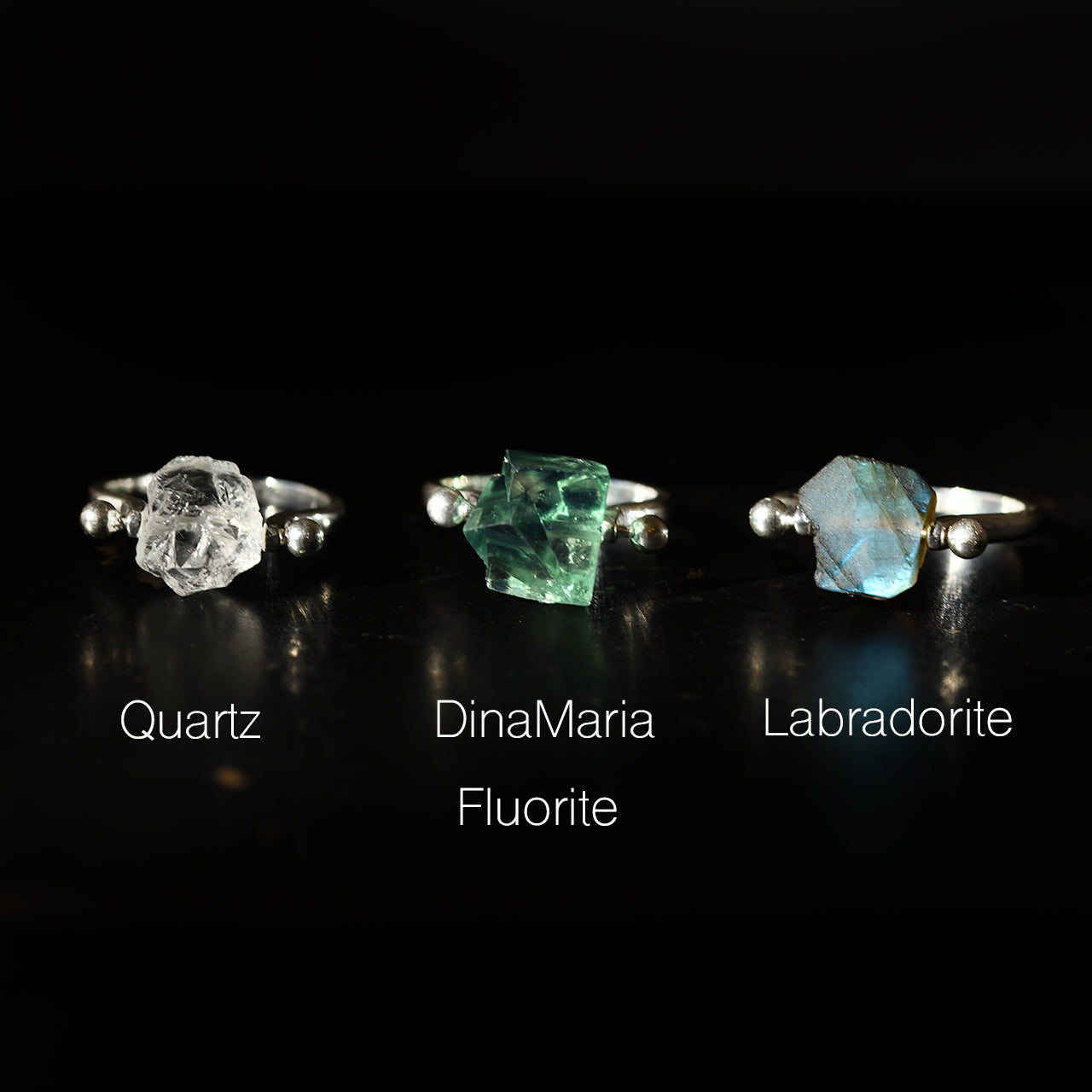 Pierced raw stone ring in 925 sterling silver — handmade natural mineral jewelry by TROZO, made in Japan