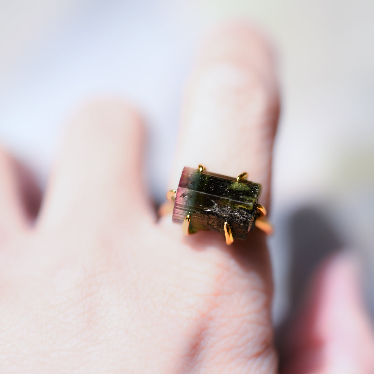 Tourmaline Raw Stone Ring - One of a Kind - handmade natural mineral jewelry by TROZO, made in Japan (view 6)