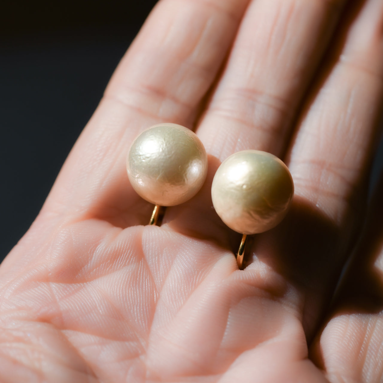 Pearl Raw Stone Clip-On Earrings - One of a Kind - handmade natural mineral jewelry by TROZO, made in Japan (view 4)