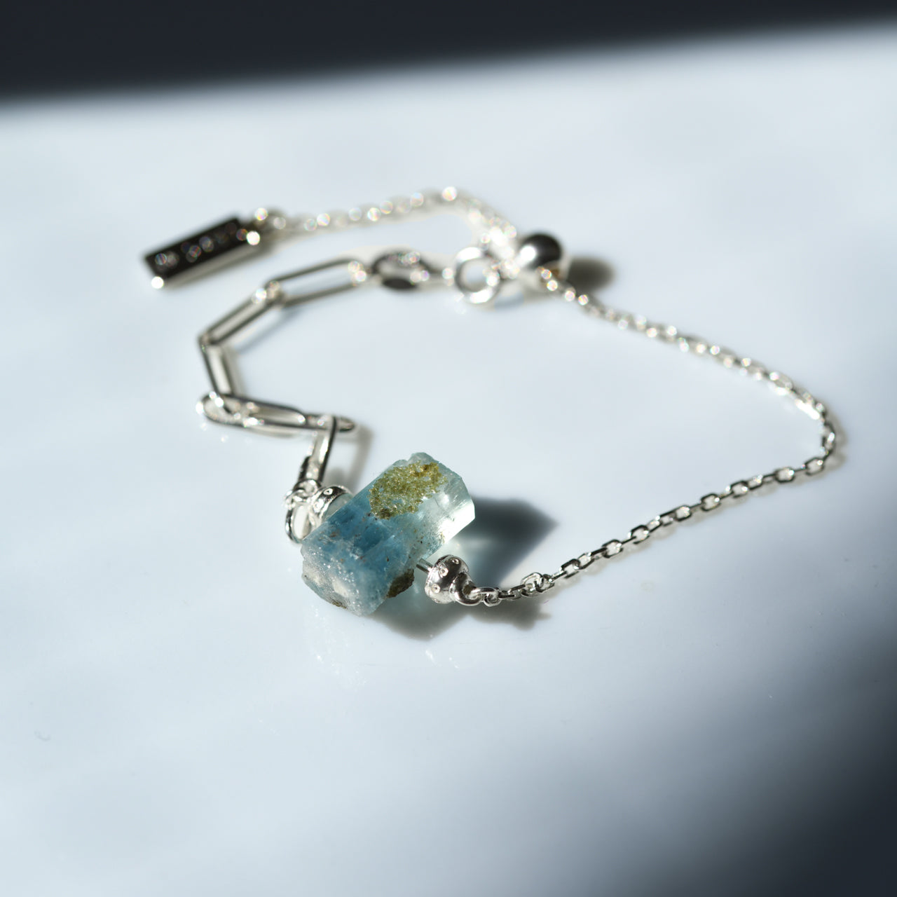 Aquamarine Raw Stone Bracelet - One of a Kind - handmade natural mineral jewelry by TROZO, made in Japan (view 7)
