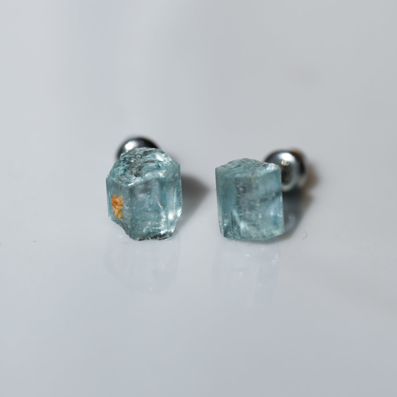 Aquamarine Raw Stone Earrings - One of a Kind - handmade natural mineral jewelry by TROZO, made in Japan (view 7)