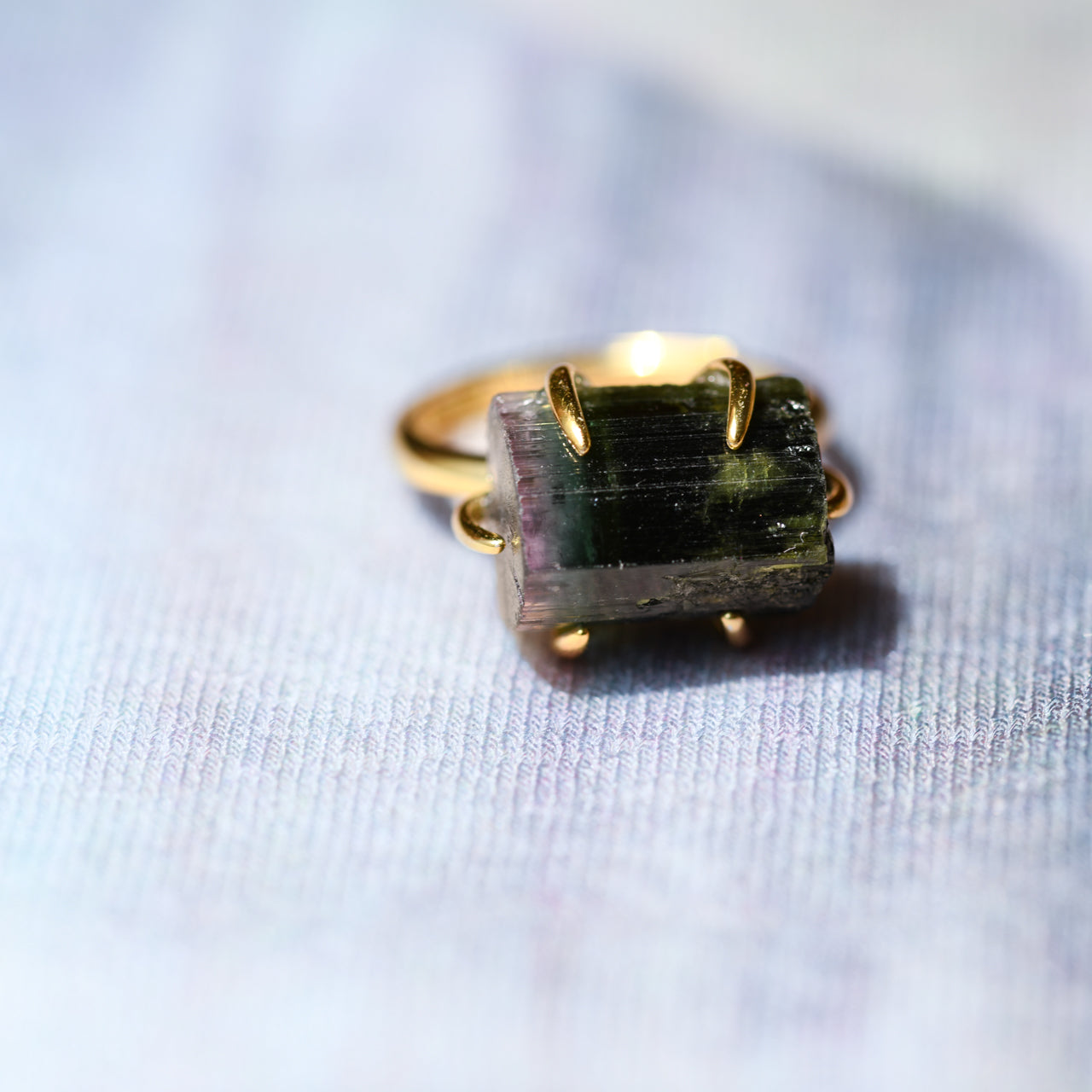 Tourmaline Raw Stone Ring - One of a Kind - handmade natural mineral jewelry by TROZO, made in Japan (view 2)