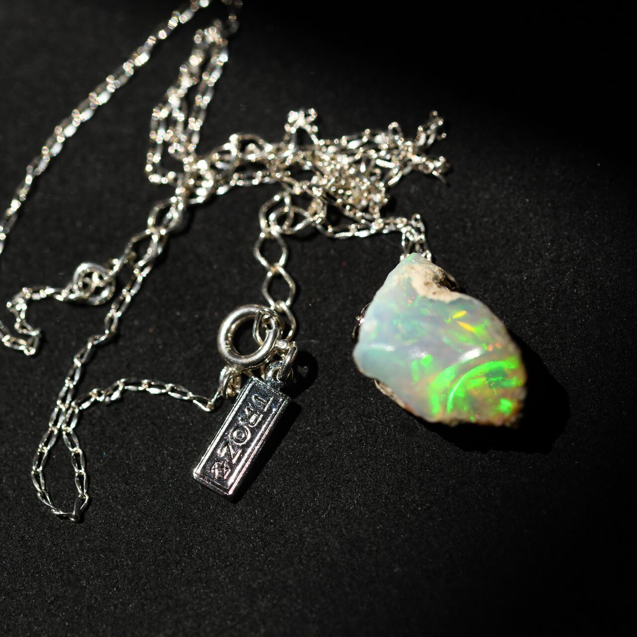 [One of a kind] Opal Raw Stone Sterling Silver Necklace | Handmade Natural Stone Jewelry [Dark Heroine Collection]