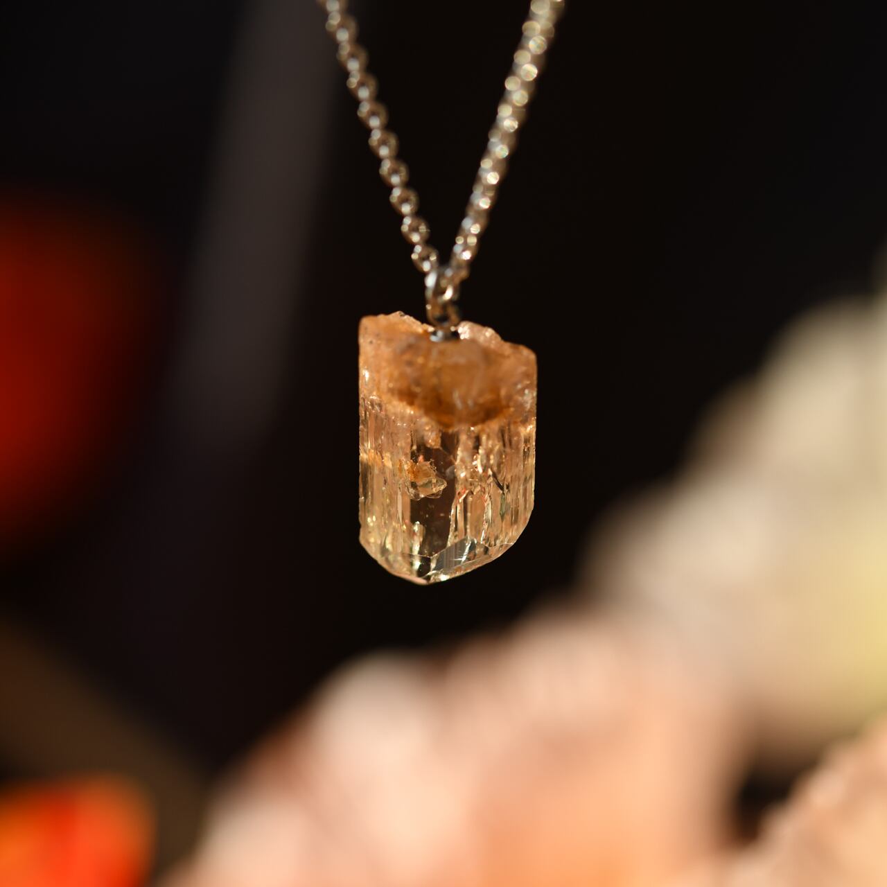 [One of a kind] imperial Topaz Raw Stone Sterling Silver Necklace | Handmade Natural Stone Jewelry [Poppy Collection]