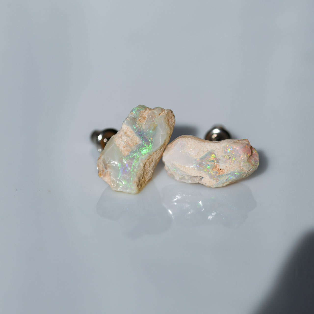 Black Opal Raw Stone Earrings - One of a Kind - handmade natural mineral jewelry by TROZO, made in Japan (view 2)