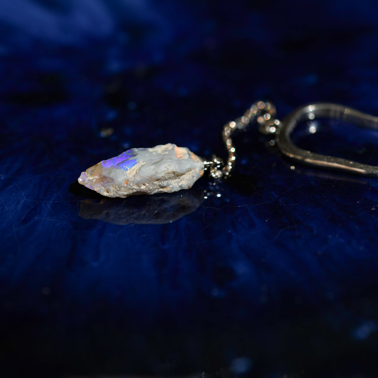 Black Opal Raw Stone Ear Cuff - One of a Kind - handmade natural mineral jewelry by TROZO, made in Japan (view 2)