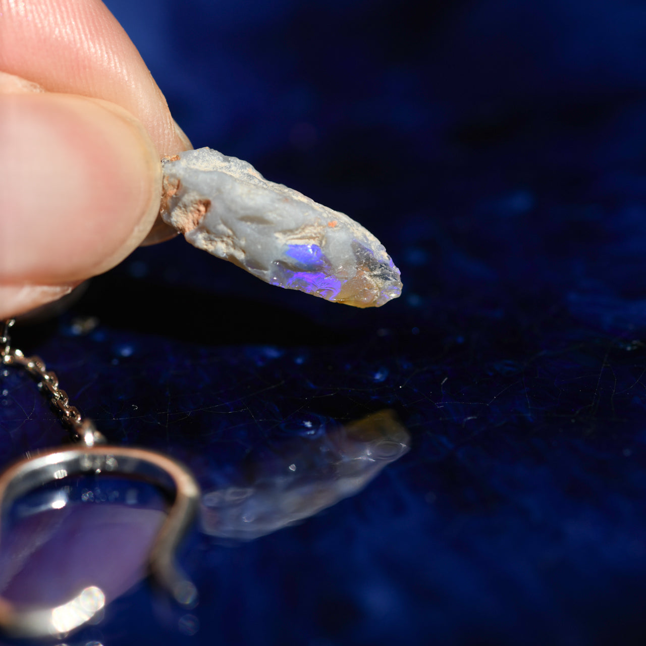 Black Opal Raw Stone Ear Cuff - One of a Kind - handmade natural mineral jewelry by TROZO, made in Japan (view 4)