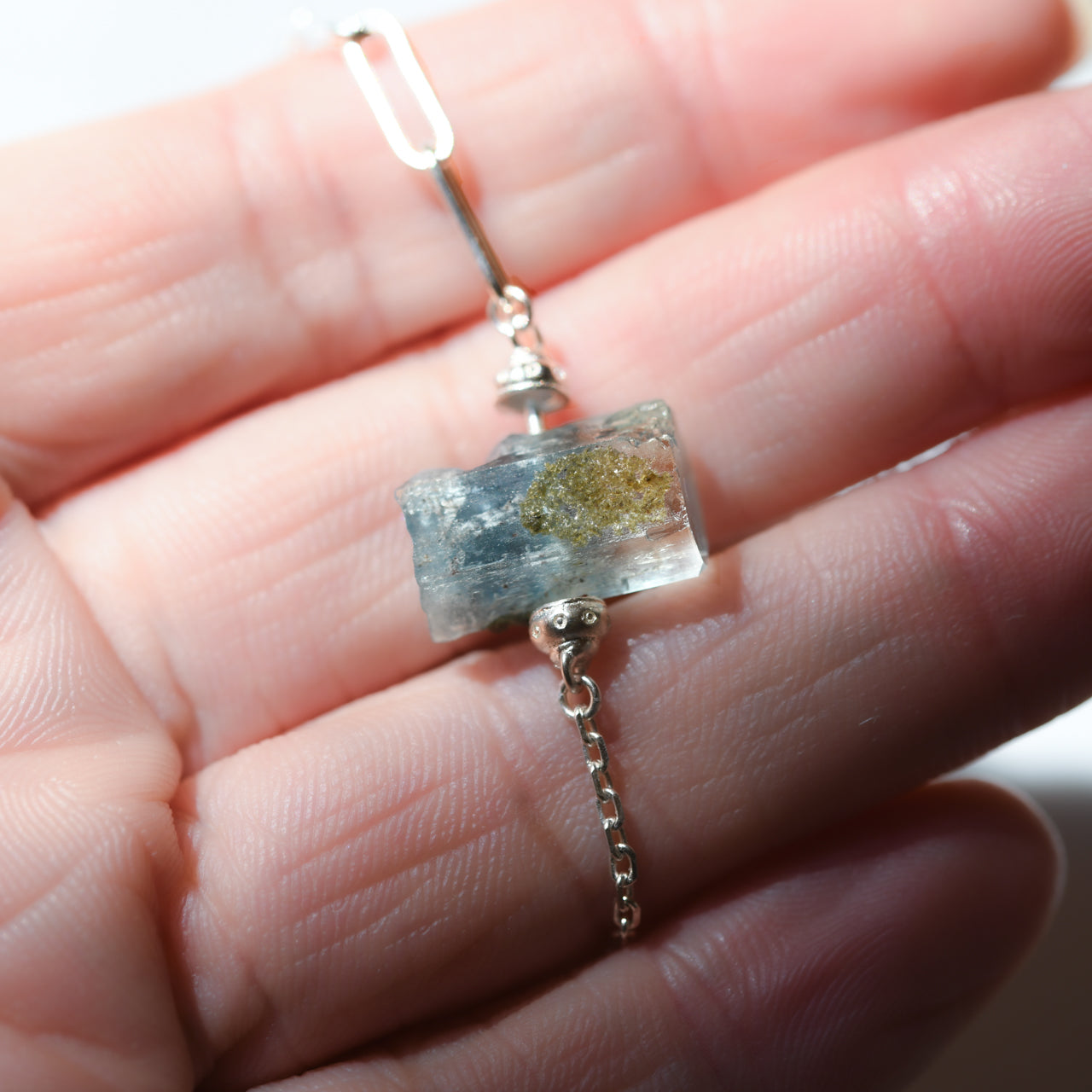 Aquamarine Raw Stone Bracelet - One of a Kind - handmade natural mineral jewelry by TROZO, made in Japan (view 5)