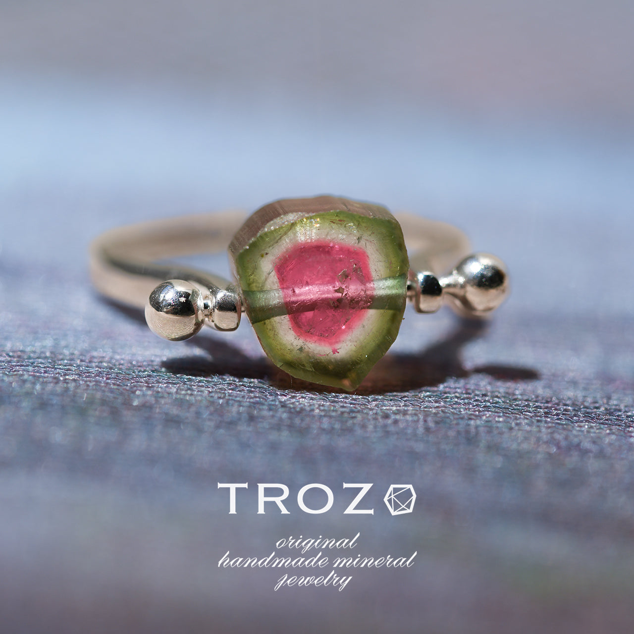 Watermelon Tourmaline Raw Stone Ring - One of a Kind - handmade natural mineral jewelry by TROZO, made in Japan (view 1)