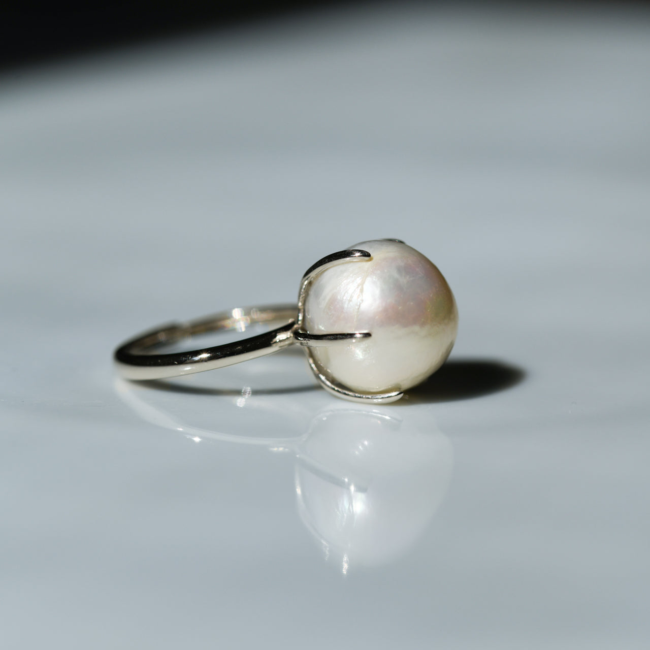 Pearl Raw Stone Ring - One of a Kind - handmade natural mineral jewelry by TROZO, made in Japan (view 2)