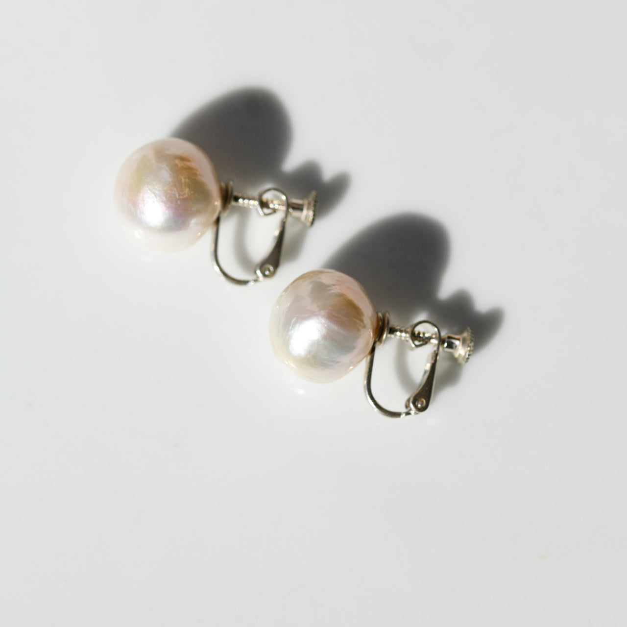 Pearl Raw Stone Clip-On Earrings - One of a Kind - handmade natural mineral jewelry by TROZO, made in Japan (view 3)