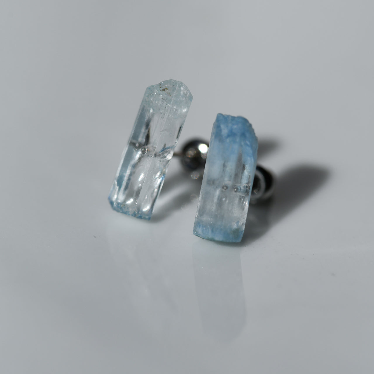 Aquamarine Raw Stone Earrings - One of a Kind - handmade natural mineral jewelry by TROZO, made in Japan (view 7)