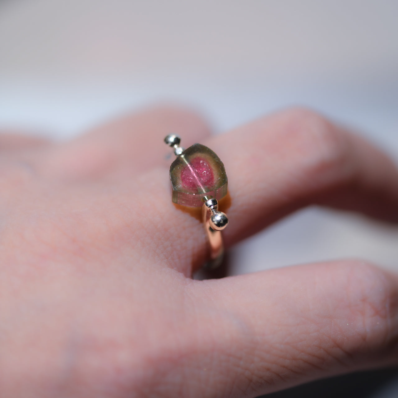 Watermelon Tourmaline Raw Stone Ring - One of a Kind - handmade natural mineral jewelry by TROZO, made in Japan (view 5)