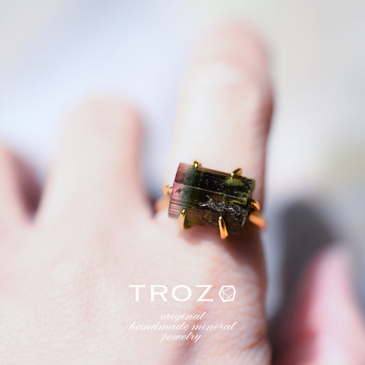 Tourmaline Raw Stone Ring - One of a Kind - handmade natural mineral jewelry by TROZO, made in Japan (view 1)