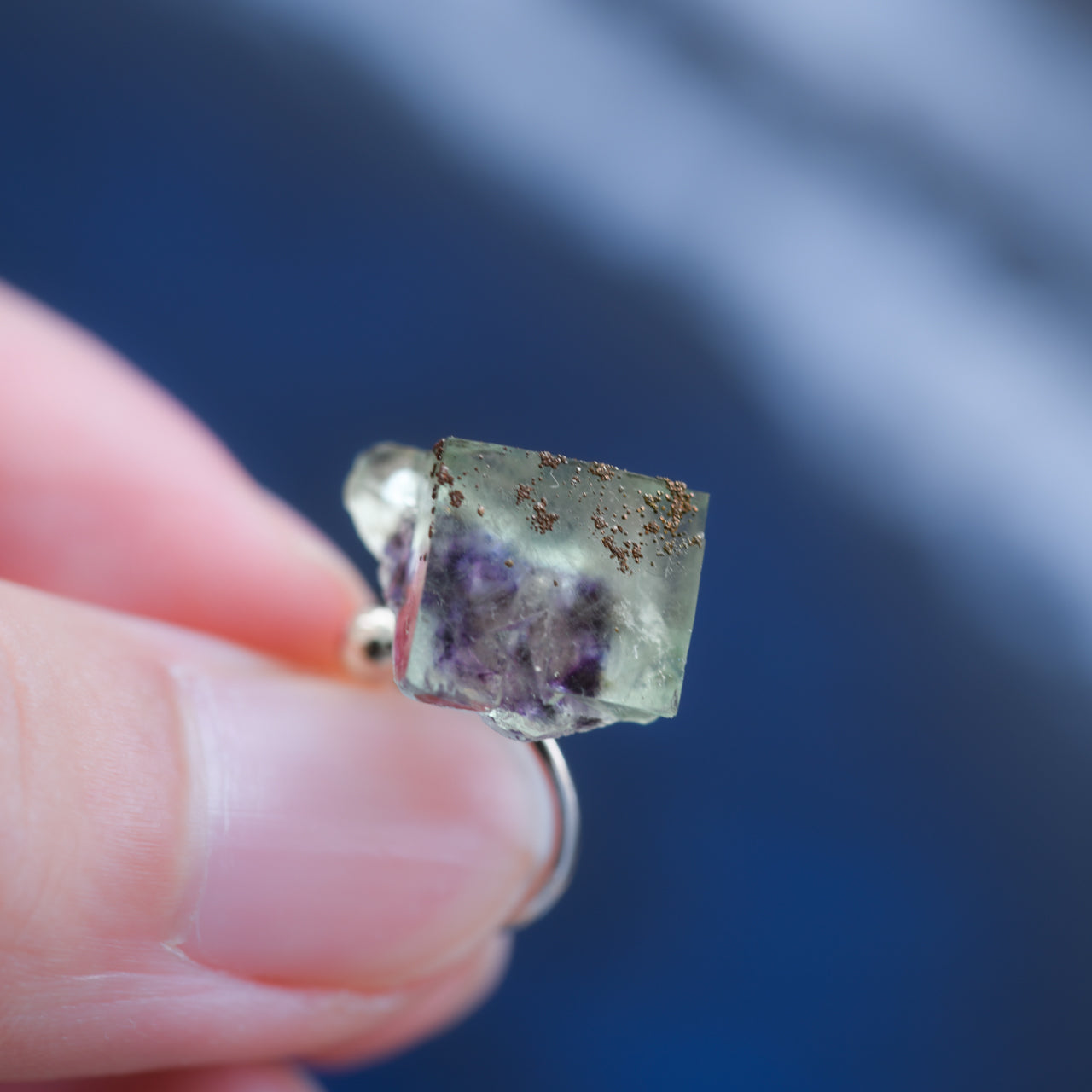 Fluorite x Topaz Raw Stone Ear Cuff - One of a Kind - handmade natural mineral jewelry by TROZO, made in Japan (view 6)