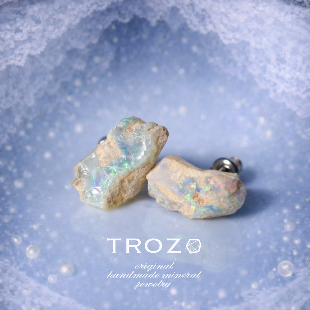 Black Opal Raw Stone Earrings - One of a Kind - handmade natural mineral jewelry by TROZO, made in Japan (view 1)