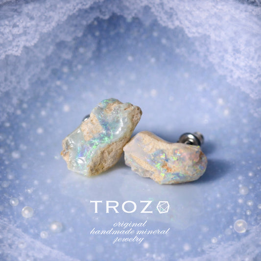 Black Opal Raw Stone Earrings - One of a Kind - handmade natural mineral jewelry by TROZO, made in Japan (view 1)