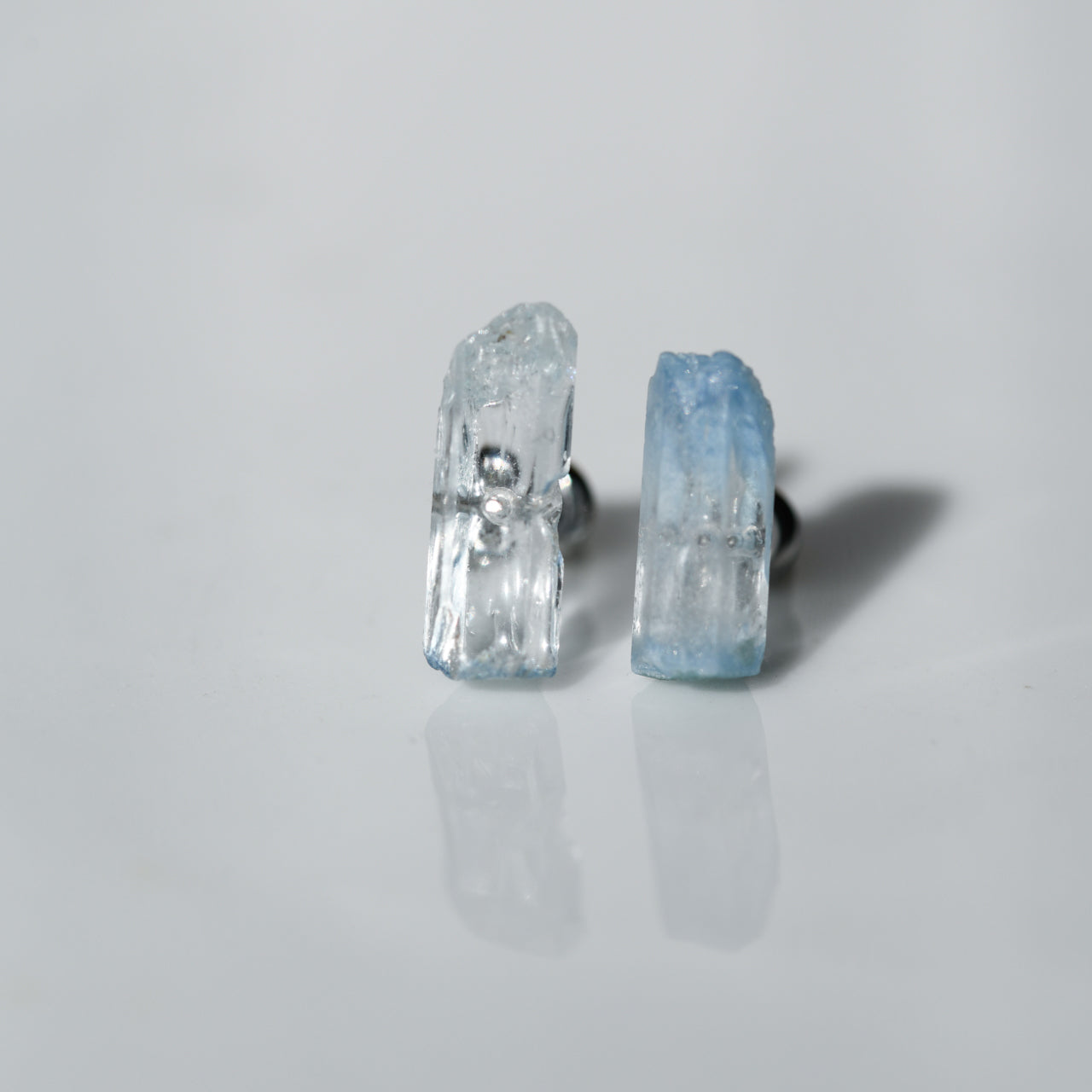 Aquamarine Raw Stone Earrings - One of a Kind - handmade natural mineral jewelry by TROZO, made in Japan (view 2)