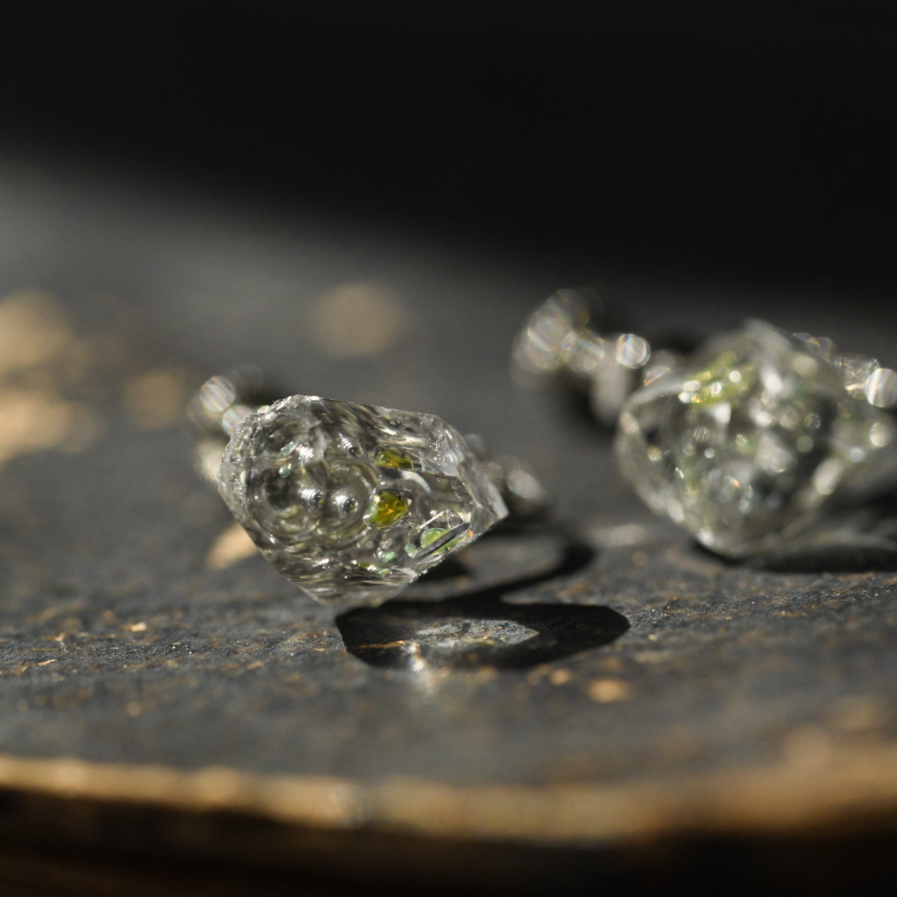 Oil-in-Quartz Raw Stone Clip-On Earrings - One of a Kind - handmade natural mineral jewelry by TROZO, made in Japan (view 3)