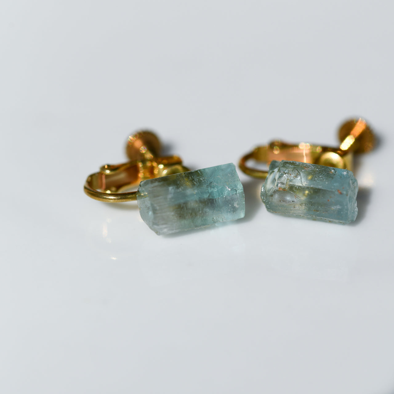 Aquamarine Raw Stone Clip-On Earrings - One of a Kind - handmade natural mineral jewelry by TROZO, made in Japan (view 7)