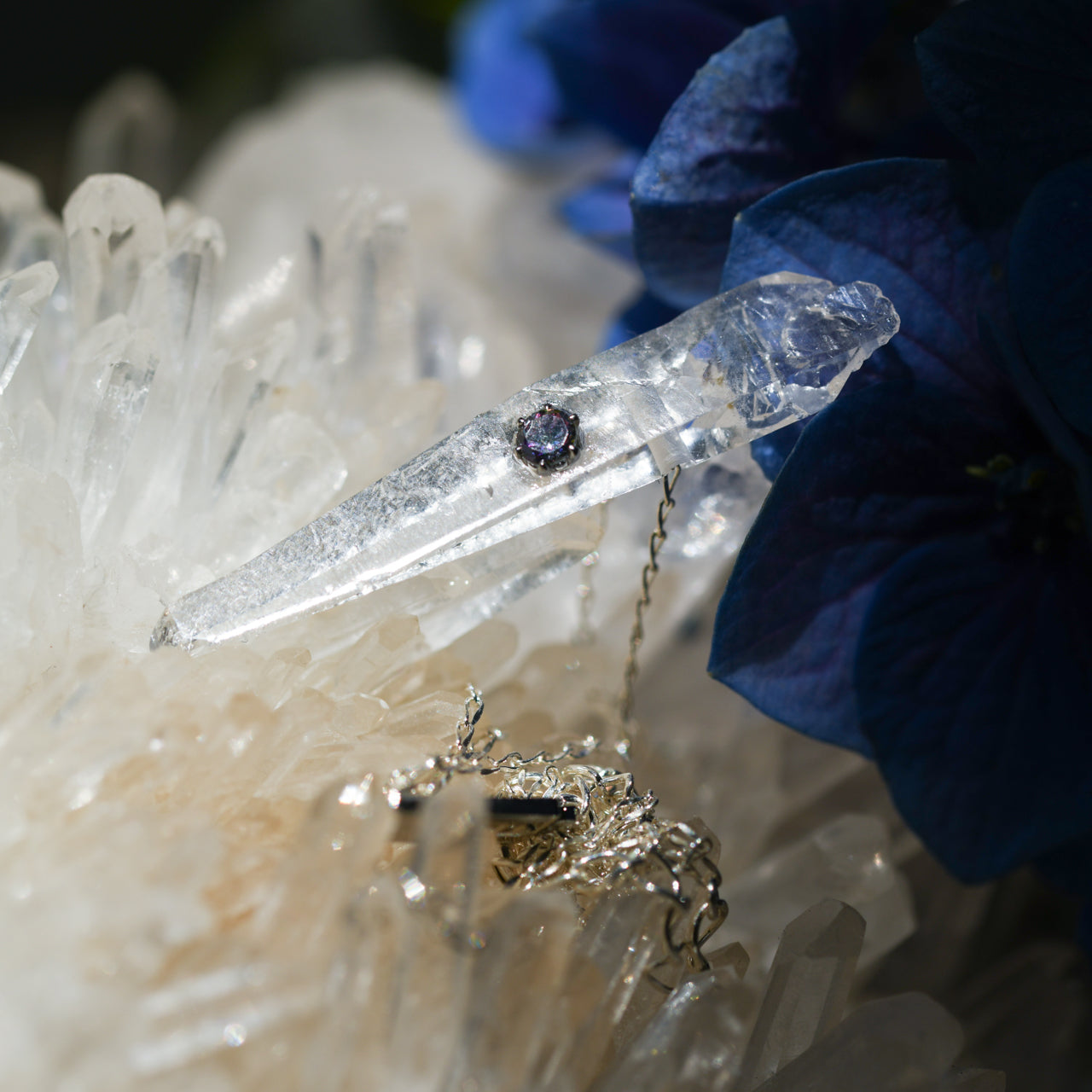 Quartz x Mystic Topaz Raw Stone Necklace - One of a Kind - handmade natural mineral jewelry by TROZO, made in Japan (view 2)