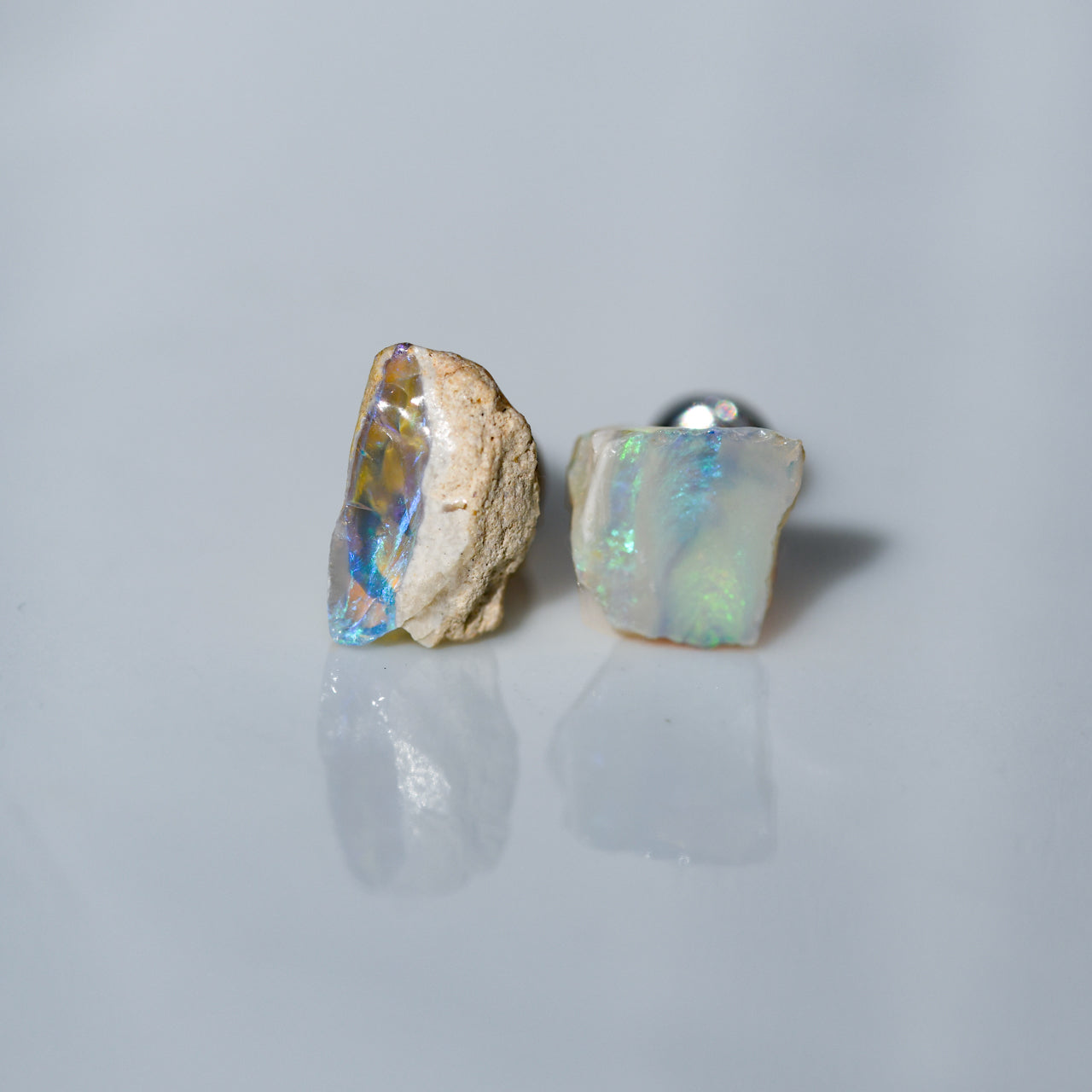 Black Opal Raw Stone Earrings - One of a Kind - handmade natural mineral jewelry by TROZO, made in Japan (view 8)