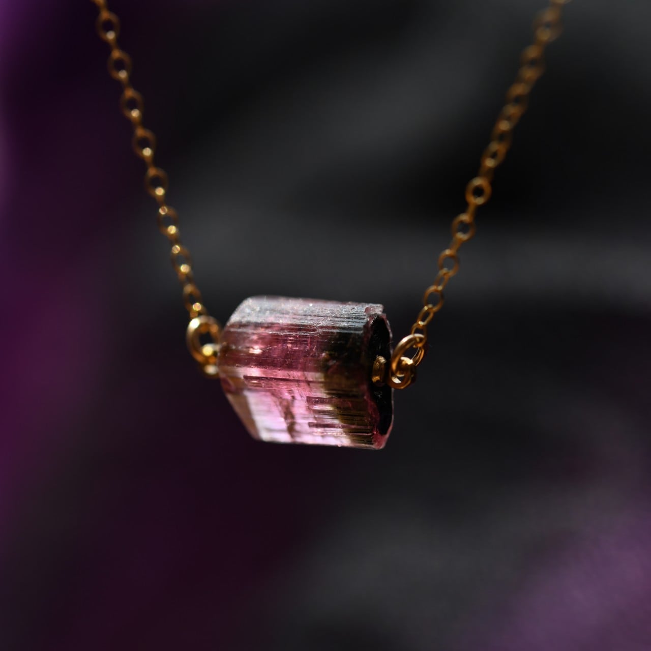 [One of a kind] Tourmaline Raw Stone 14KGF Necklace | Handmade Natural Stone Jewelry [Dark Heroine Collection]