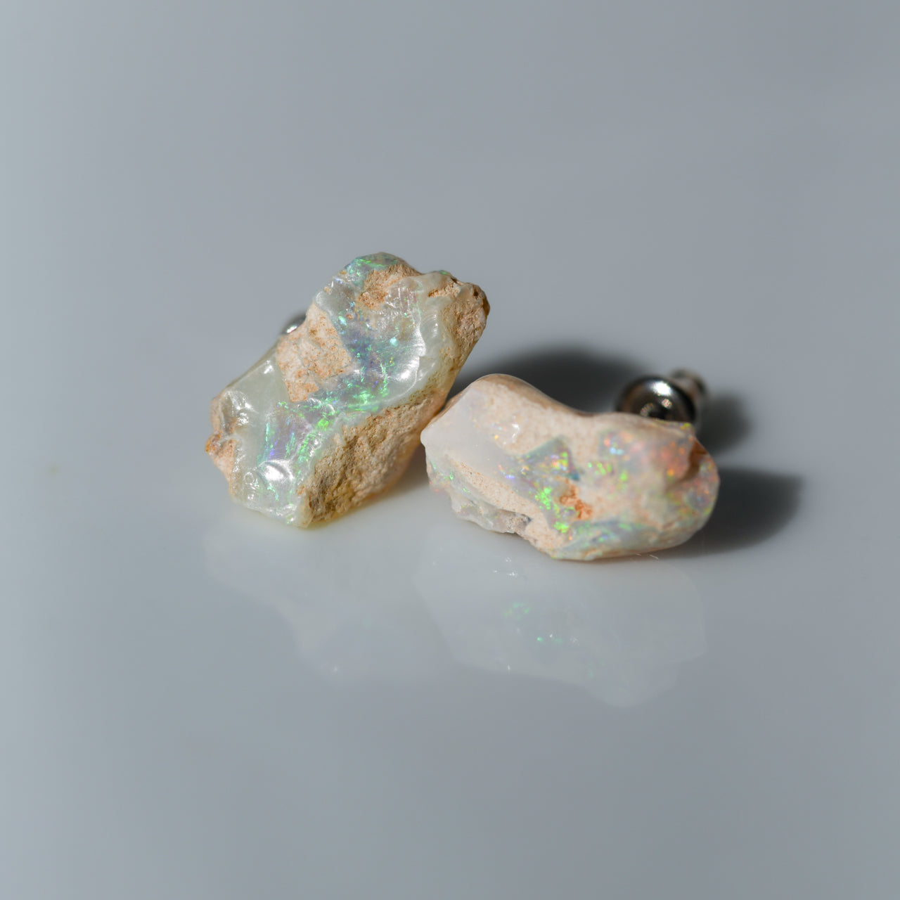 Black Opal Raw Stone Earrings - One of a Kind - handmade natural mineral jewelry by TROZO, made in Japan (view 6)