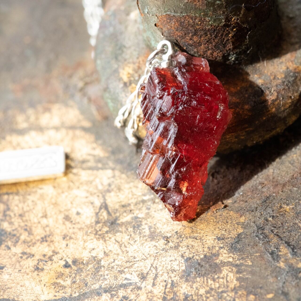 [One of a kind] Spessartine Garnet Raw Stone Sterling Silver Necklace | Handmade Natural Stone Jewelry [Blood Moon Collection]