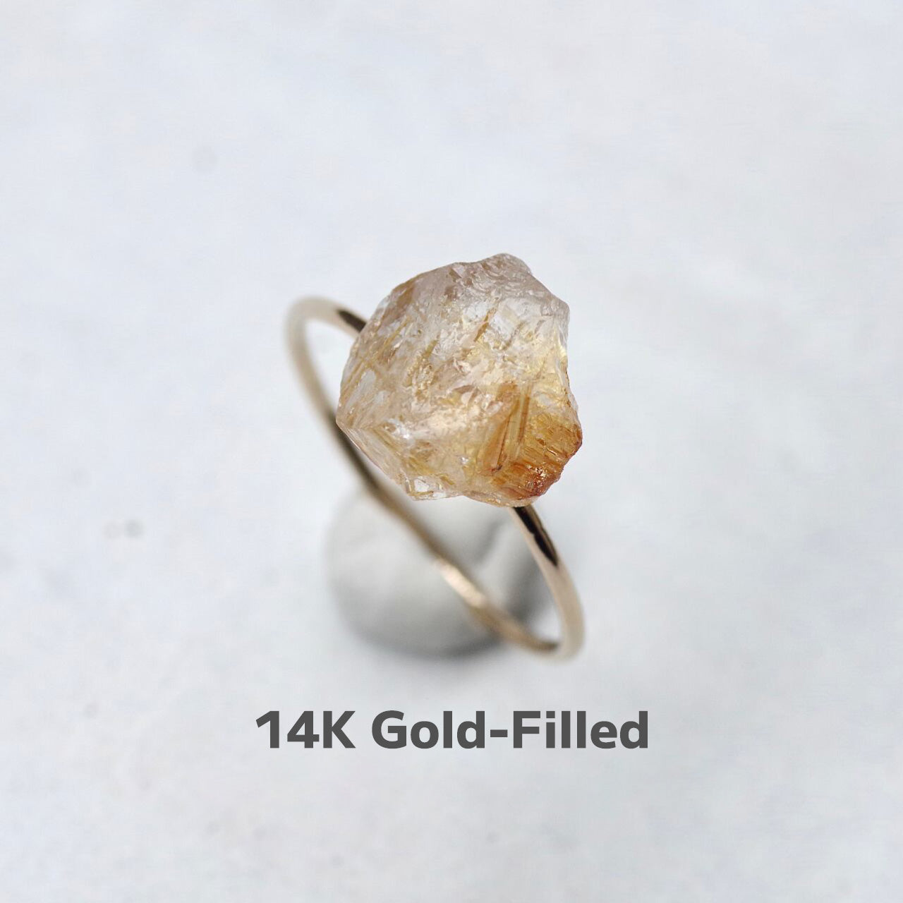 Gold Rutile Quartz Raw Stone Ring | Handmade Natural Stone Jewelry