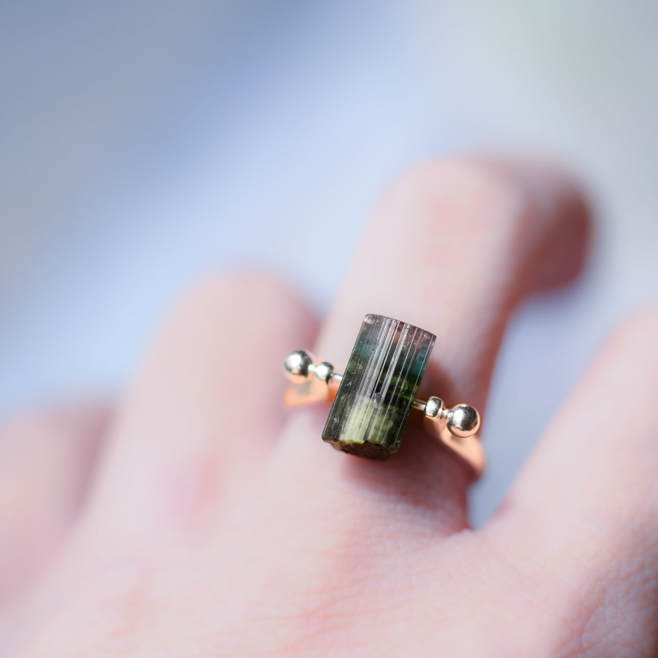 Tourmaline Raw Stone Ring - One of a Kind - handmade natural mineral jewelry by TROZO, made in Japan (view 4)