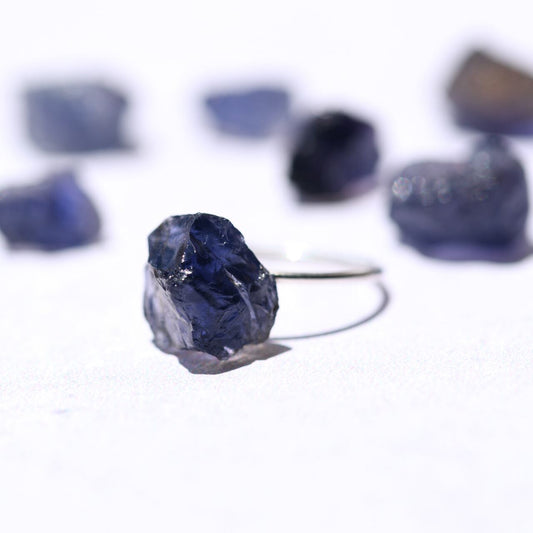 Iolite Raw Stone Ring | Handmade Natural Stone Jewelry