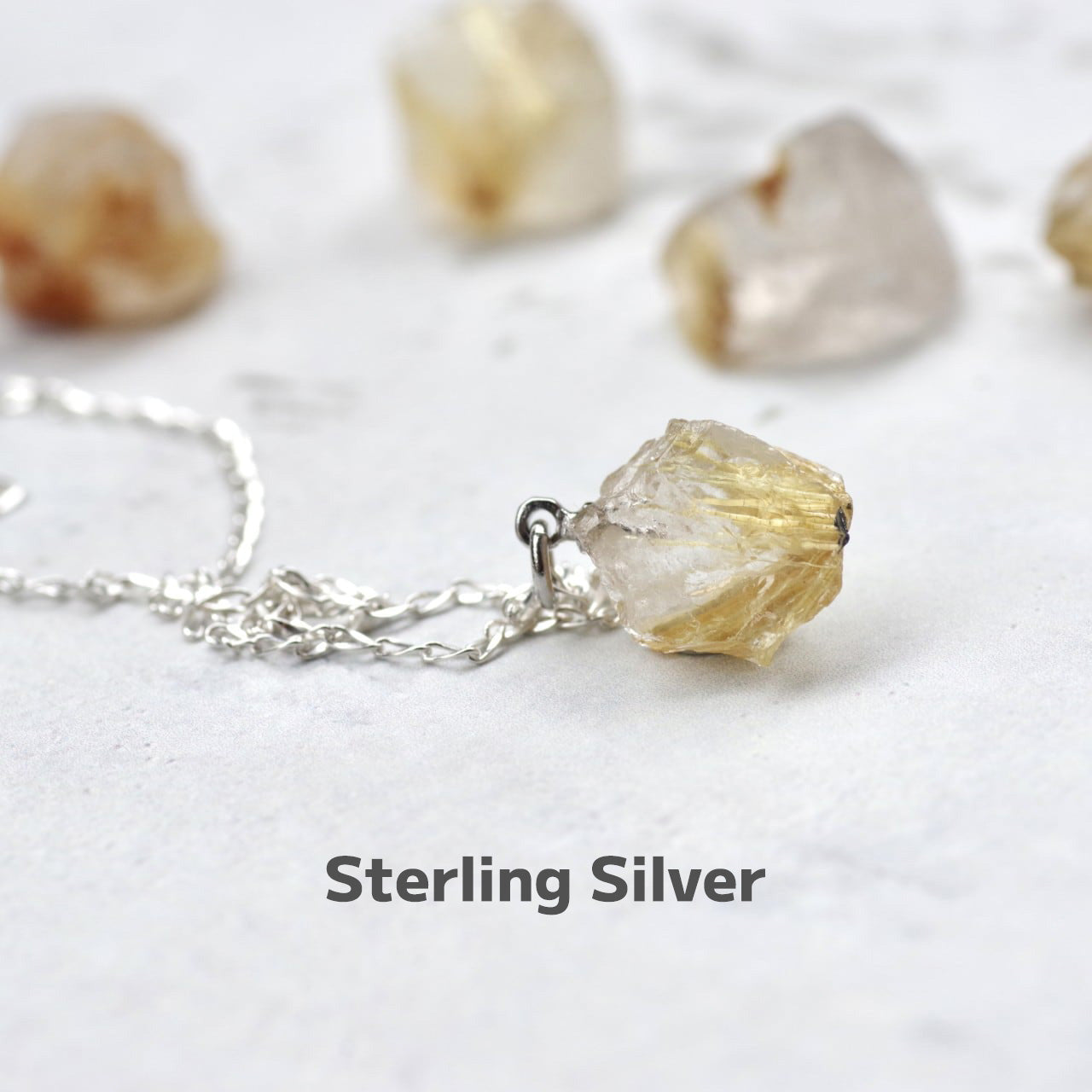 Gold Rutile Quartz Raw Stone Necklace | Handmade Natural Stone Jewelry