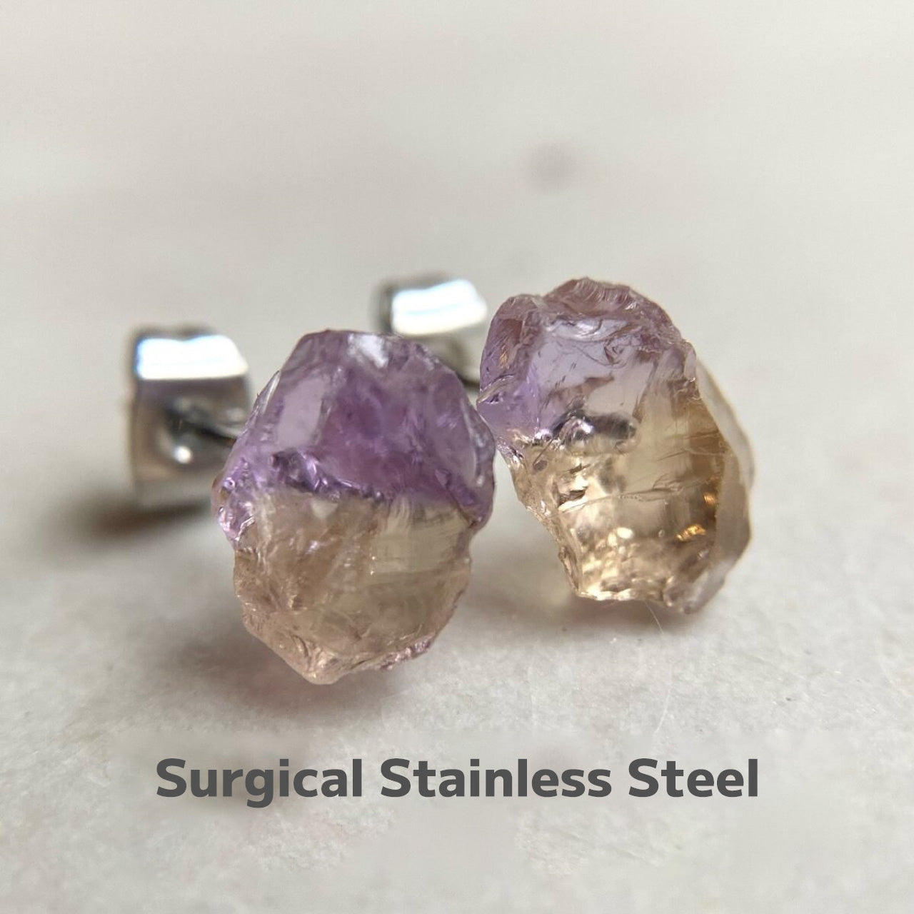 Ametrine Raw Stone Earrings | Handmade Natural Stone Jewelry