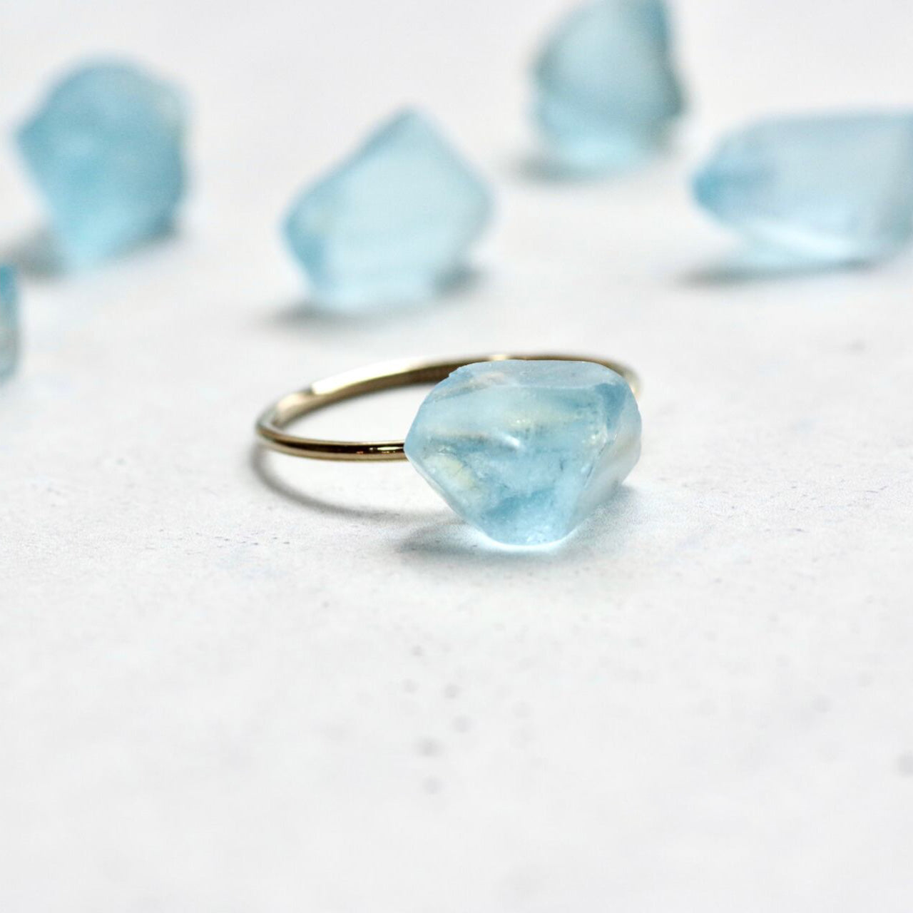 Blue Topaz (Irradiated) Raw Stone Ring | Handmade Natural Stone Jewelry