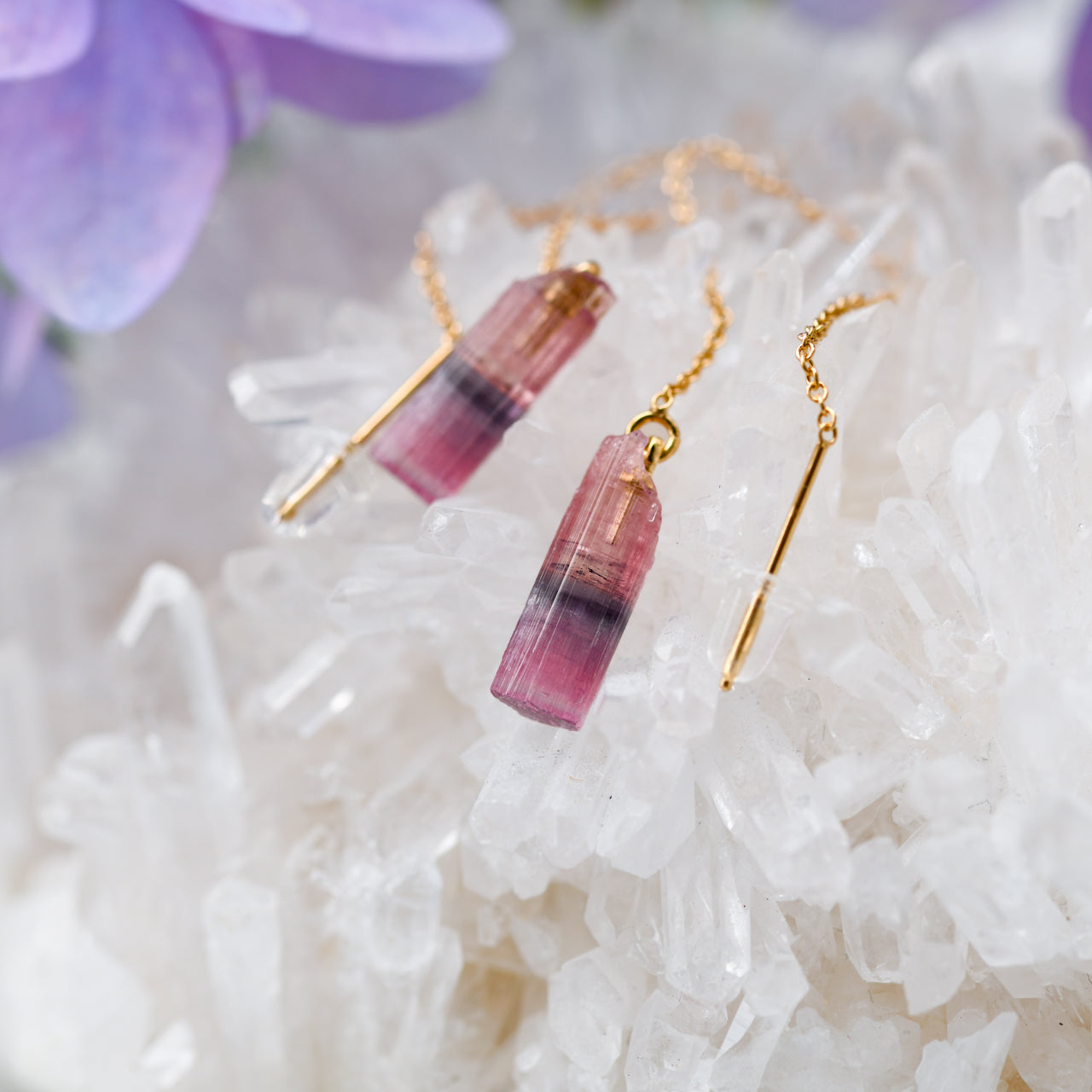 Tourmaline Raw Stone 14KGF Earrings - One of a Kind - handmade natural mineral jewelry by TROZO, made in Japan (view 7)