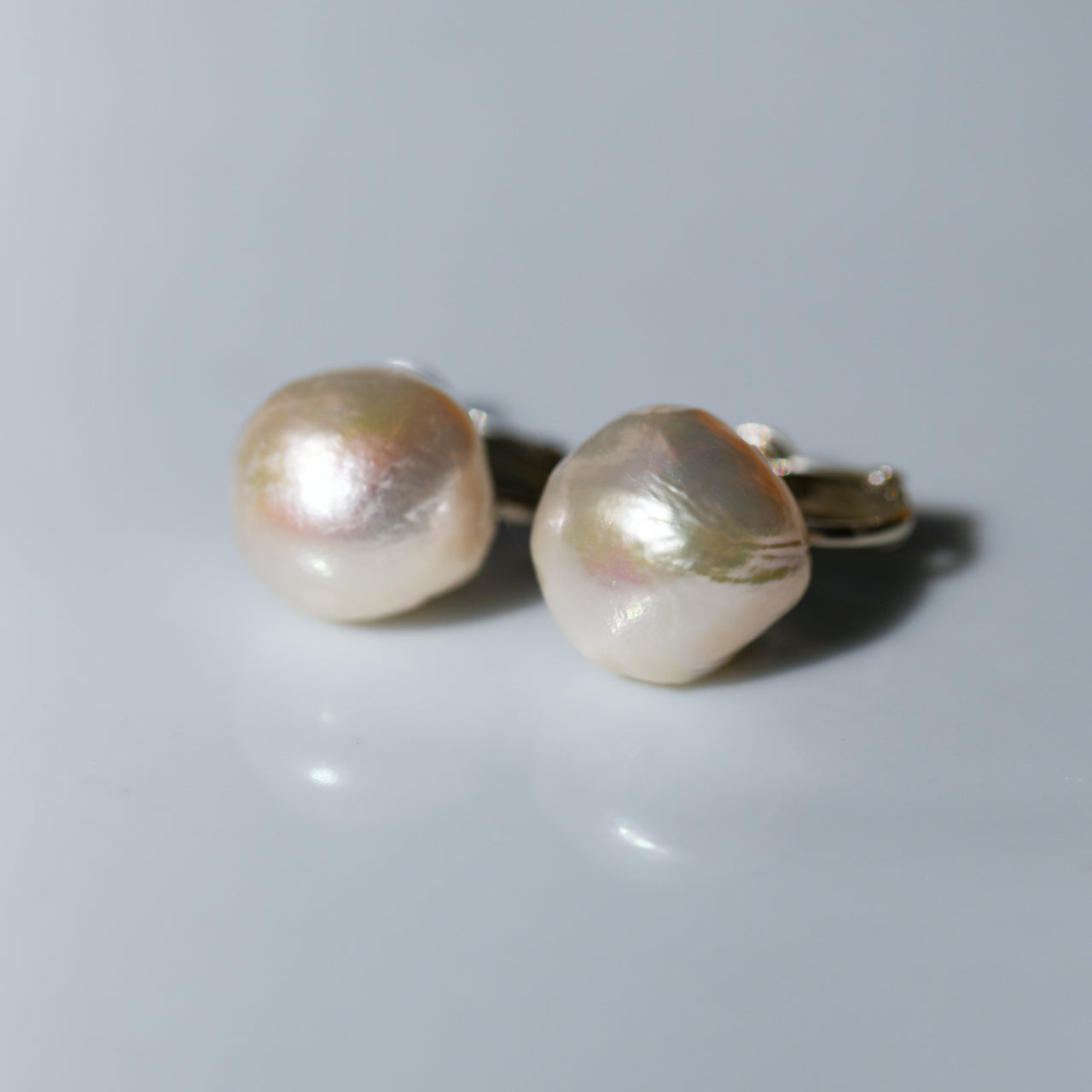 Pearl Raw Stone Clip-On Earrings - One of a Kind - handmade natural mineral jewelry by TROZO, made in Japan (view 2)
