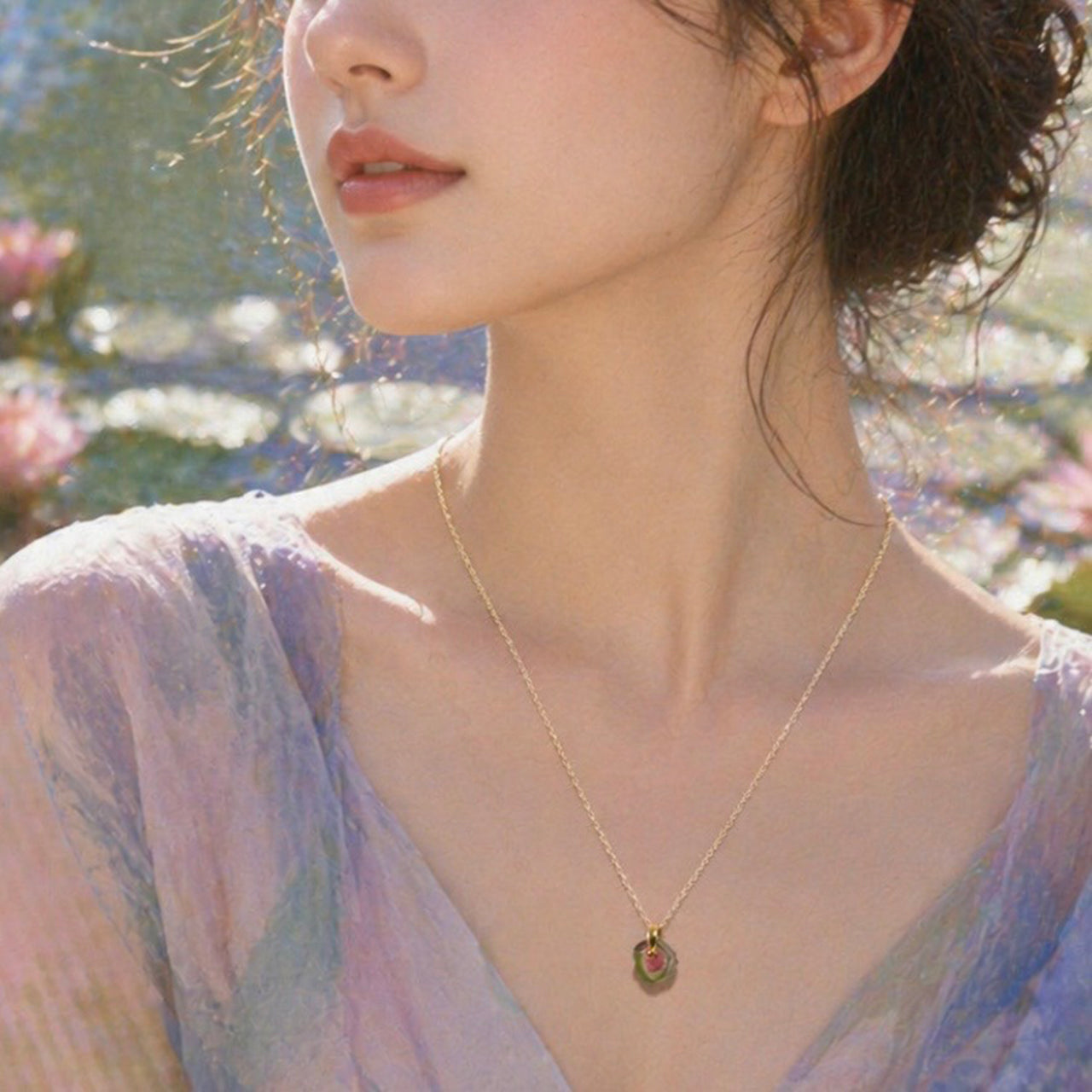 Tourmaline Raw Stone 14KGF Necklace - One of a Kind - handmade natural mineral jewelry by TROZO, made in Japan (view 5)