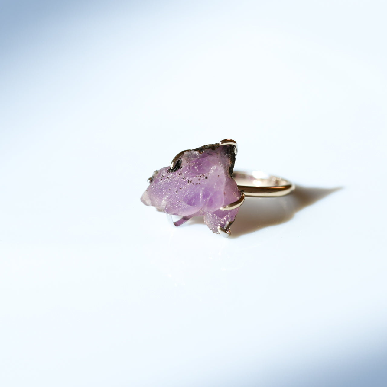 One-of-a-kind raw amethyst ring in Sterling Silver 925, handmade in Japan by TROZO