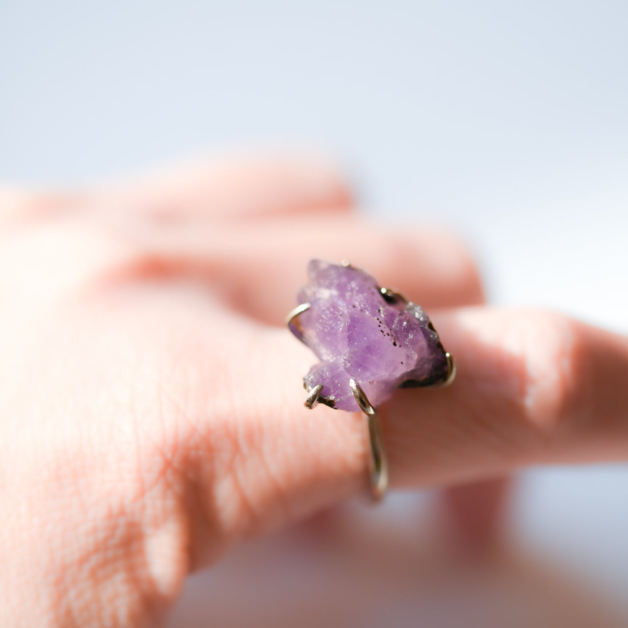 One-of-a-kind raw amethyst ring in Sterling Silver 925, handmade in Japan by TROZO
