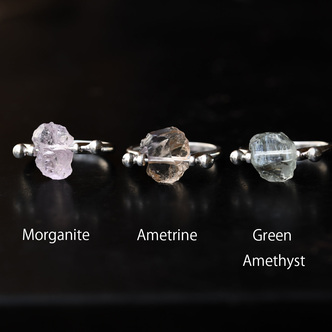 Pierced raw stone ring in 925 sterling silver — handmade natural mineral jewelry by TROZO, made in Japan