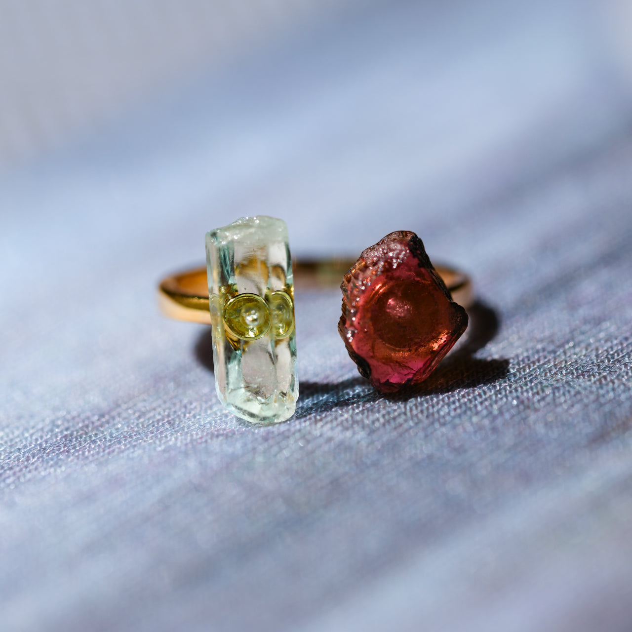 Emerald x Tourmaline Raw Stone Ring - One of a Kind - handmade natural mineral jewelry by TROZO, made in Japan (view 5)