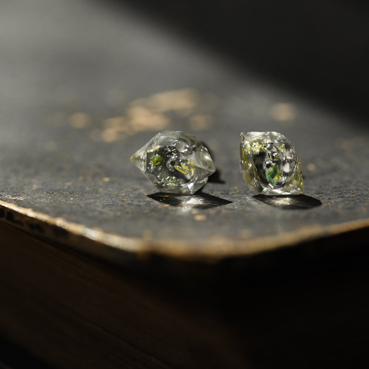 Oil-in-Quartz Raw Stone Earrings - One of a Kind - handmade natural mineral jewelry by TROZO, made in Japan (view 3)