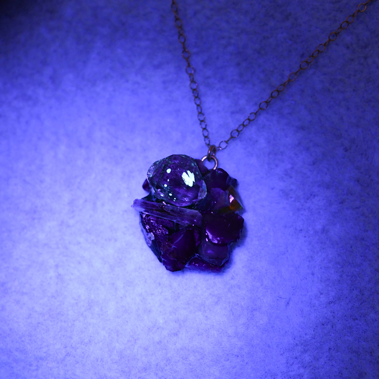 Oil-in-Quartz x Kyanite x Opal x Roman Glass x Lapis Lazuli Raw Stone 14KGF Necklace - One of a Kind - handmade natural mineral jewelry by TROZO, made in Japan (view 6)