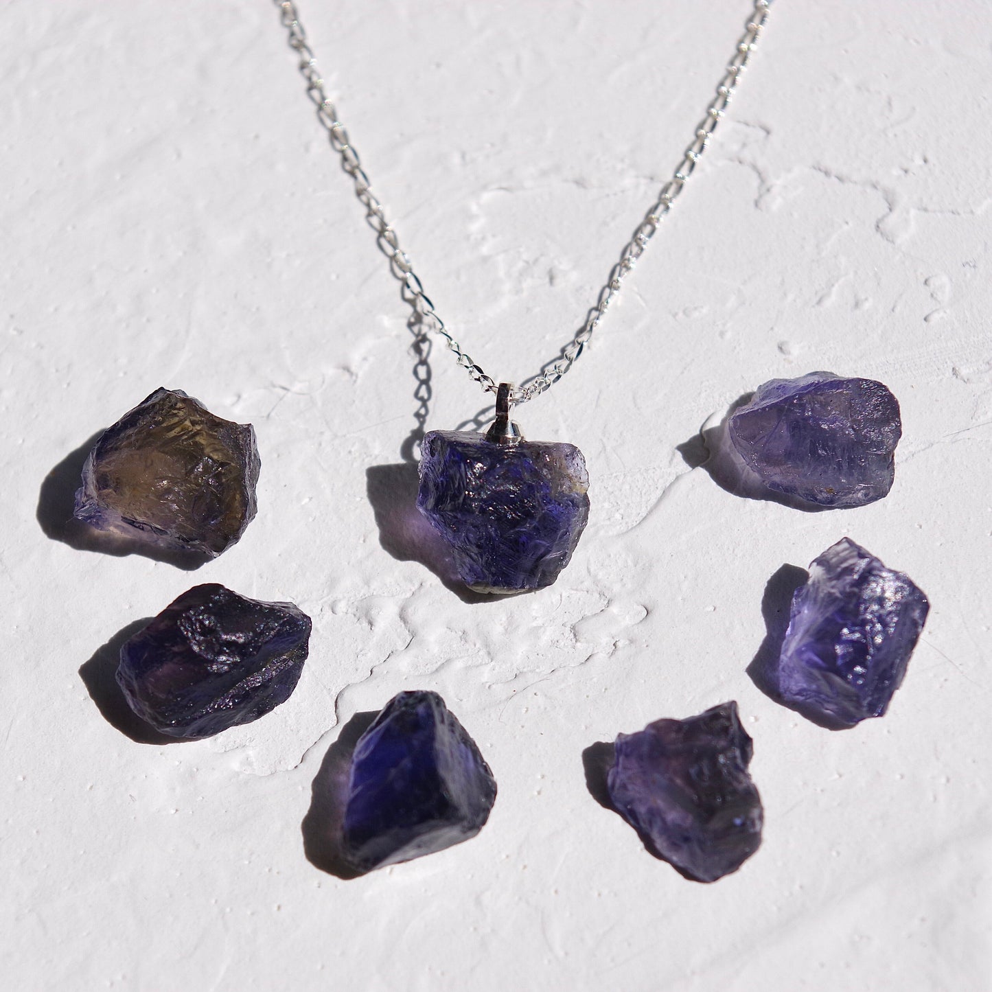 Iolite Raw Stone Necklace | Handmade Natural Stone Jewelry