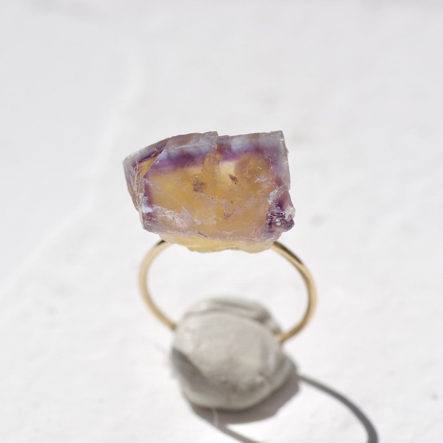 [One of a kind] Fluorite Raw Stone Ring | Handmade Natural Stone Jewelry [Sunset Collection]