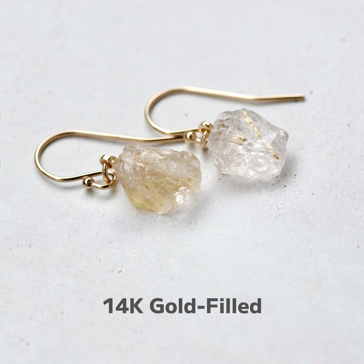 Gold Rutile Quartz Raw Stone Earrings | Handmade Natural Stone Jewelry