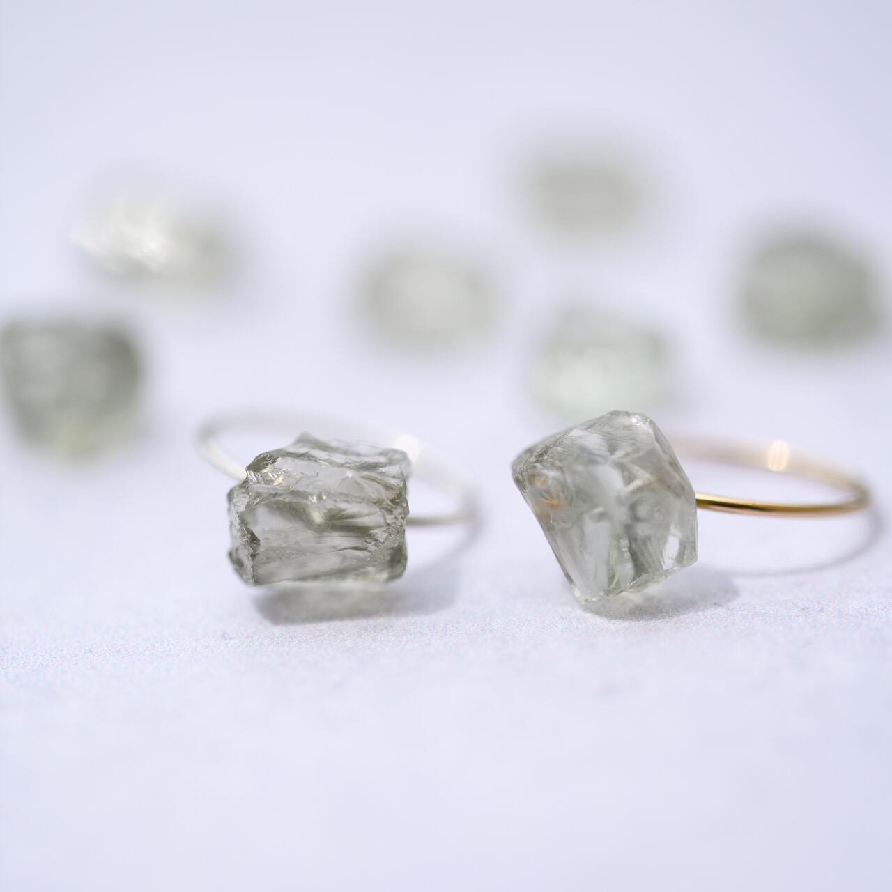 Green Amethyst Raw Stone Ring | Handmade Natural Stone Jewelry