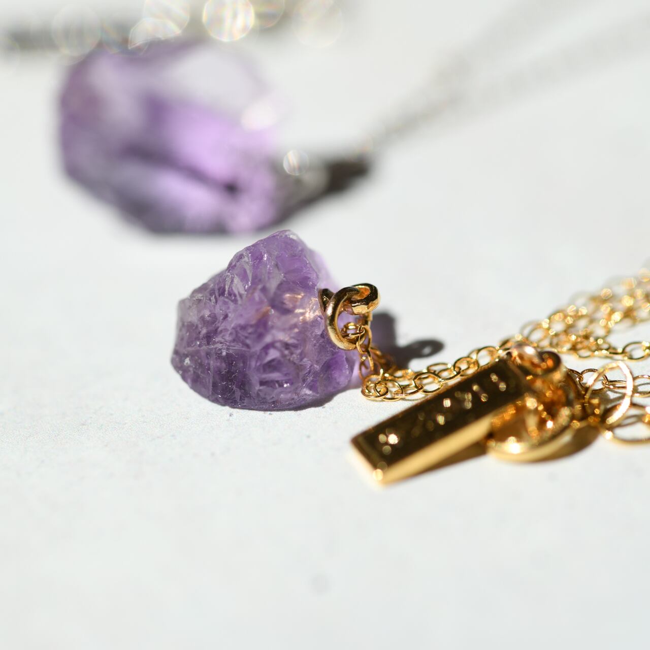 Pink Amethyst Raw Stone Necklace | Handmade Natural Stone Jewelry